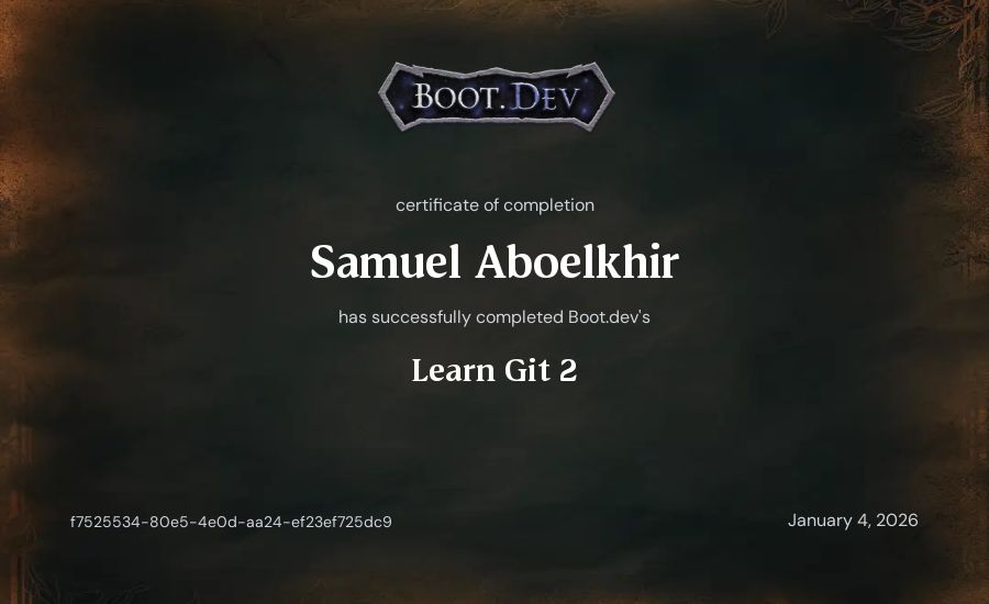 Samuel Aboelkhir's Boot.dev Learn Git 2 certificate