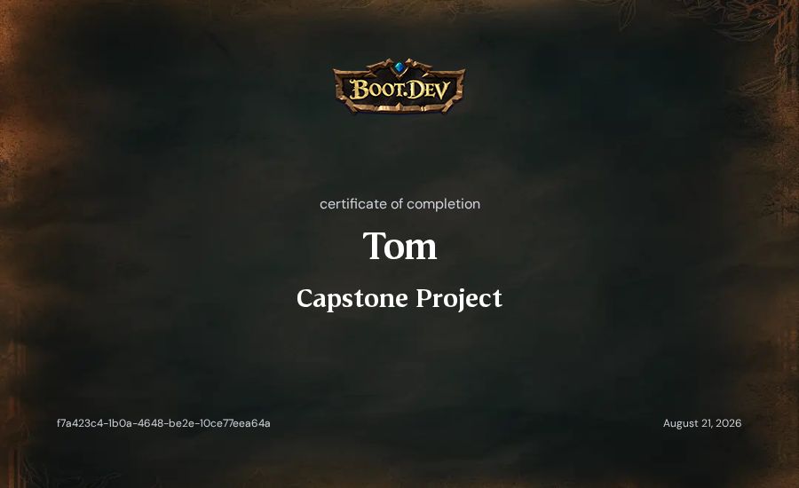 Tom's Boot.dev Capstone Project certificate