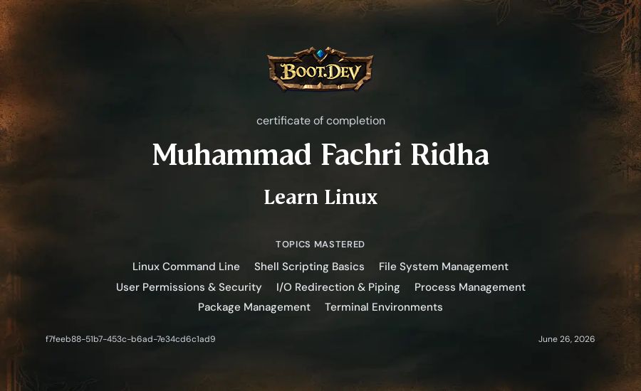 Fachri Ridha's Boot.dev Learn Linux certificate