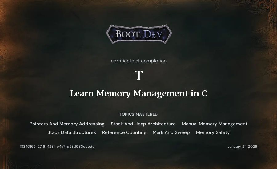 T's Boot.dev Learn Memory Management in C certificate