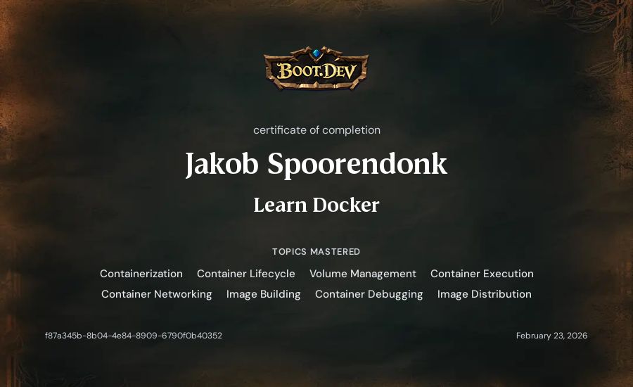 Jakob Spoorendonk's Boot.dev Learn Docker certificate