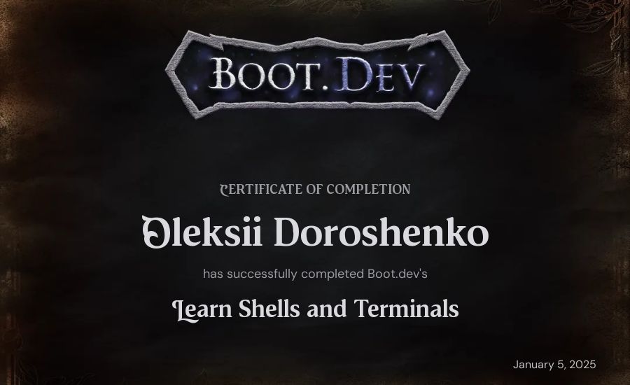 Oleksii Doroshenko's Boot.dev Learn Linux certificate