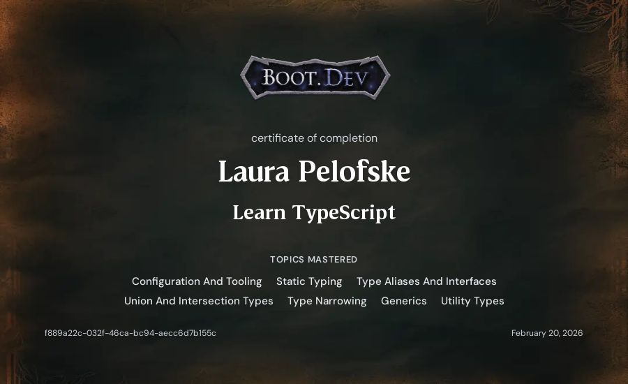 Laura Pelofske's Boot.dev Learn TypeScript certificate