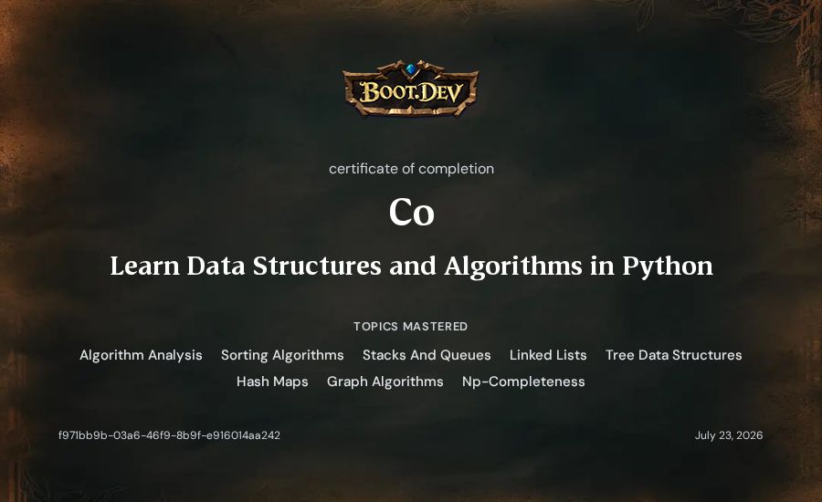 Co's Boot.dev Learn Data Structures and Algorithms in Python certificate