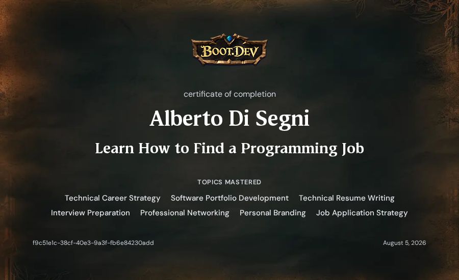 Alberto Di Segni's Boot.dev Learn How to Find a Programming Job certificate