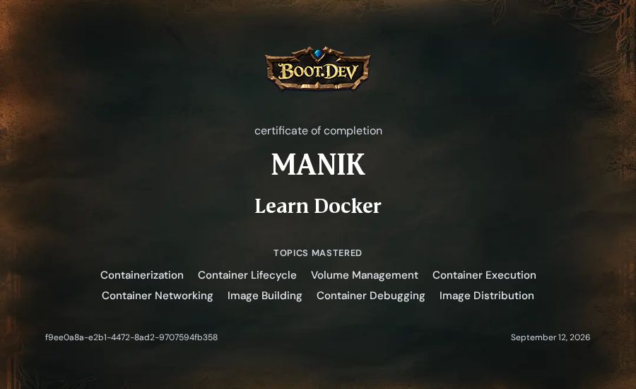 MANIK's Boot.dev Learn Docker certificate