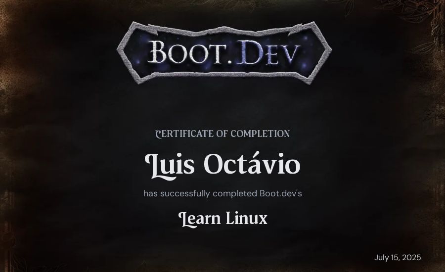 Luis Octávio's Boot.dev Learn Linux certificate