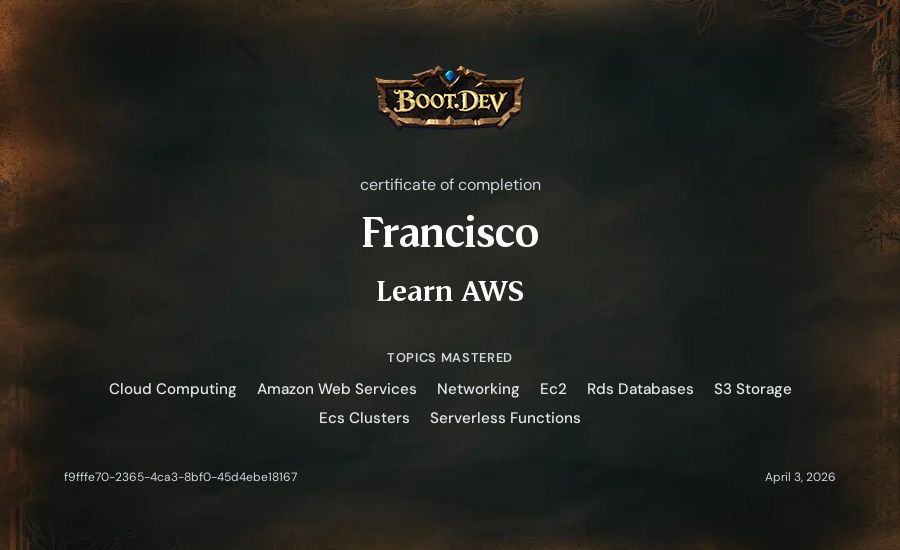 Francisco's Boot.dev Learn AWS certificate