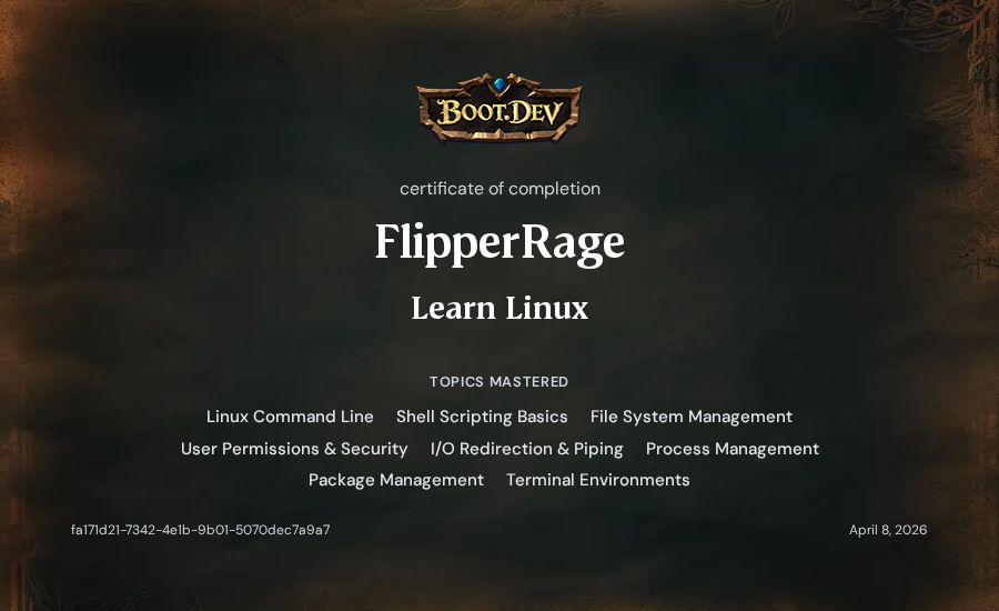 FlipperRage's Boot.dev Learn Linux certificate