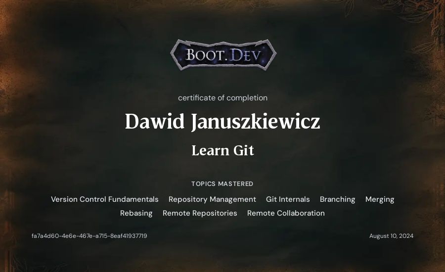Dawid Januszkiewicz's Boot.dev Learn Git certificate