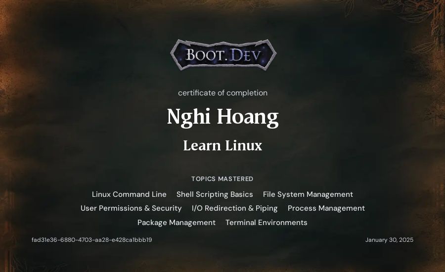 Nghi Hoang's Boot.dev Learn Linux certificate