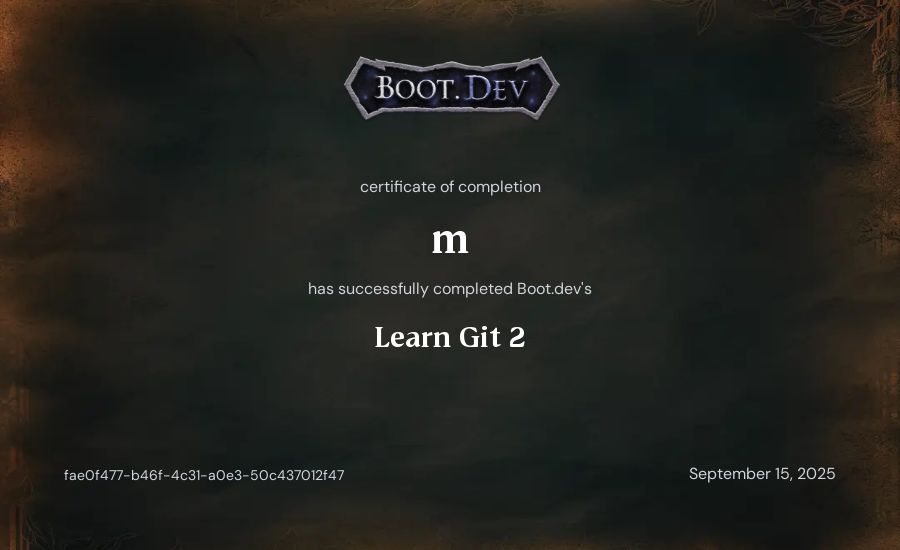 m's Boot.dev Learn Git 2 certificate