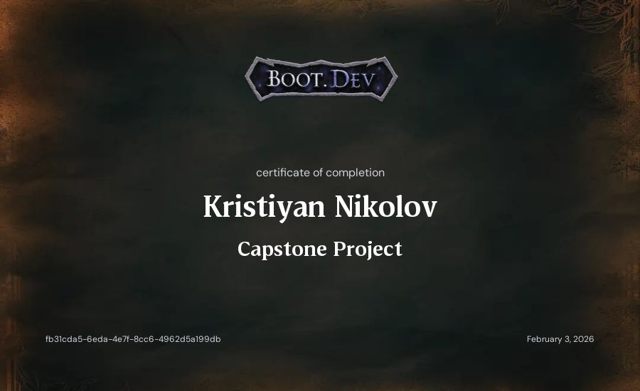 Kristiyan Nikolov's Boot.dev Capstone Project certificate