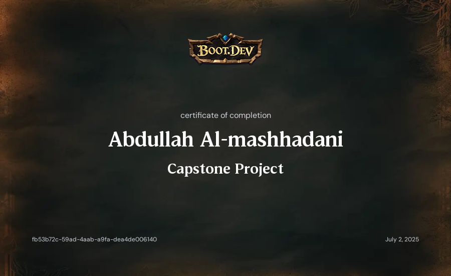 Abdullah Al-mashhadani's Boot.dev Capstone Project certificate
