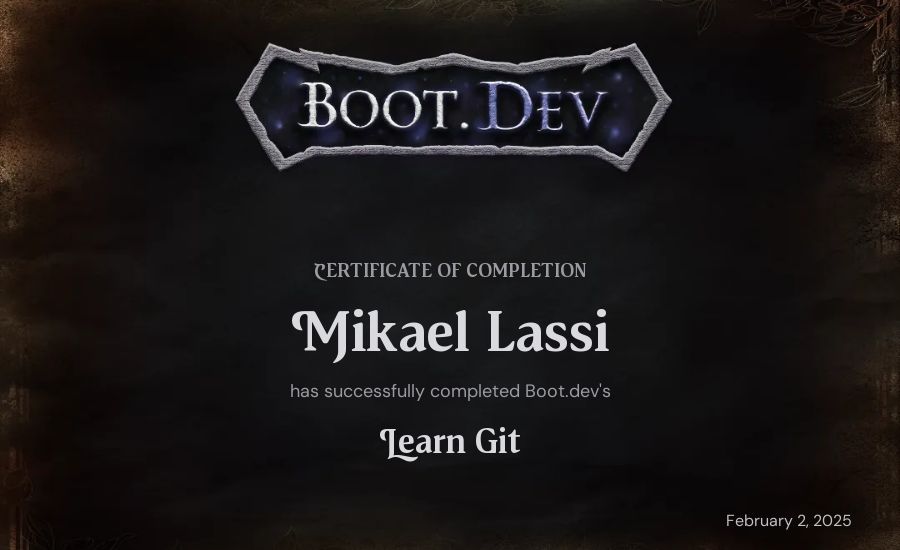 Mikael Lassi's Boot.dev Learn Git certificate
