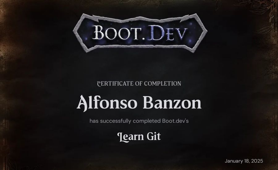 Alfonso Banzon's Boot.dev Learn Git certificate