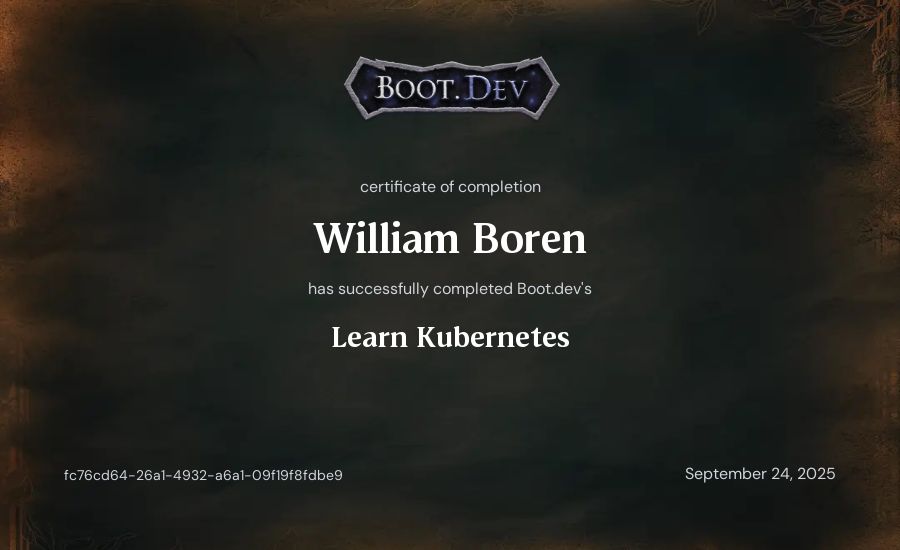 Cole Boren's Boot.dev Learn Kubernetes certificate