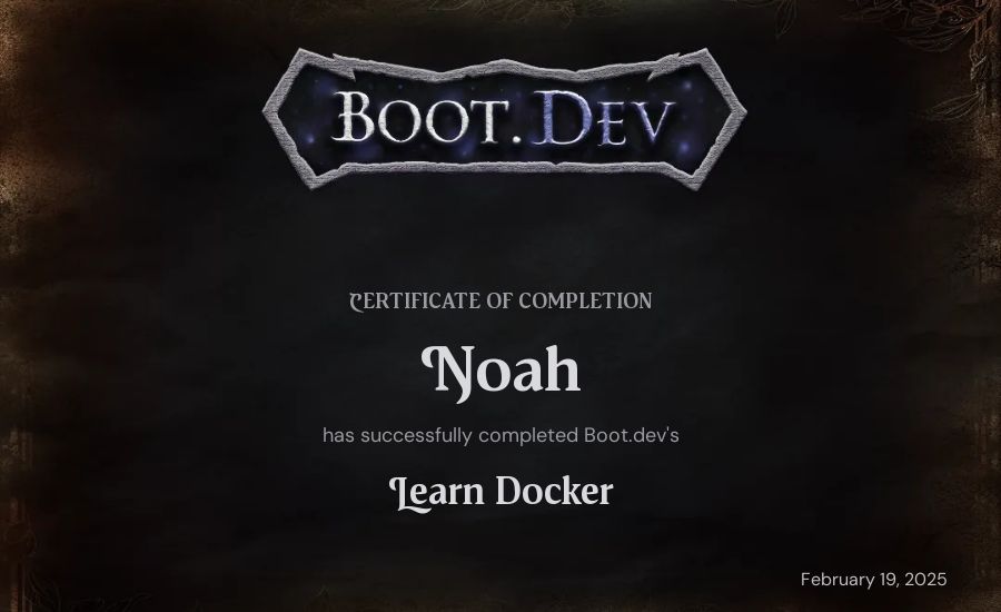 Noah's Boot.dev Learn Docker certificate