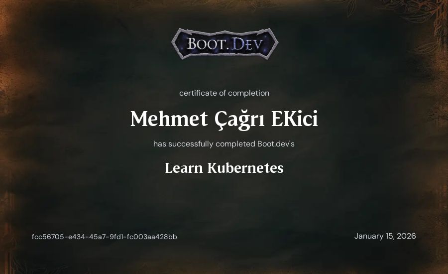 Mehmet Çağrı Ekici's Boot.dev Learn Kubernetes certificate