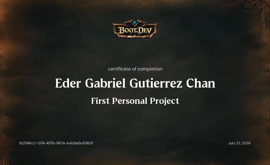 Eder Gabriel Gutierrez Chan's Boot.dev First Personal Project certificate