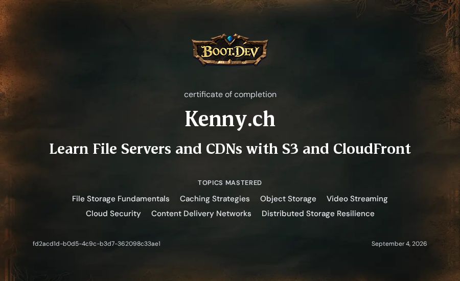 Kenny.ch's Boot.dev Learn File Servers and CDNs with S3 and CloudFront certificate