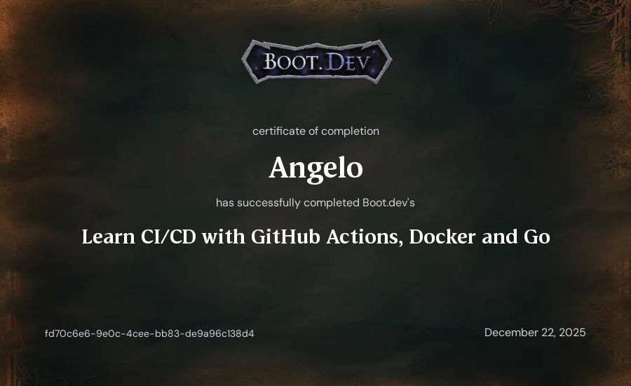 Angelo's Boot.dev Learn CI/CD with GitHub Actions, Docker and Go certificate