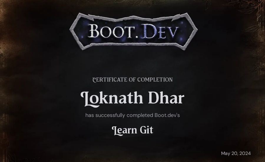 Loknath Dhar's Boot.dev Learn Git certificate