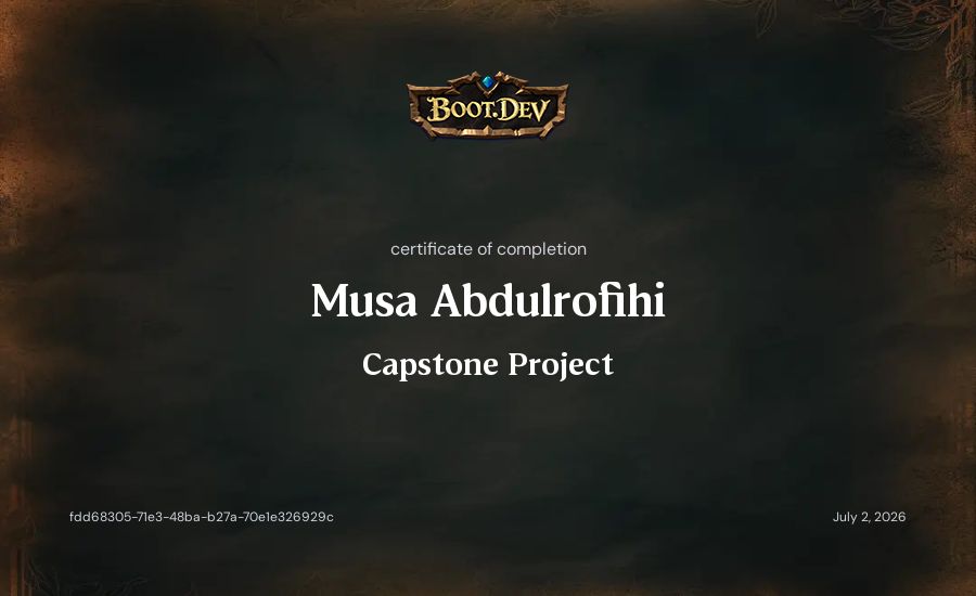 Musa Abdulrofihi's Boot.dev Capstone Project certificate