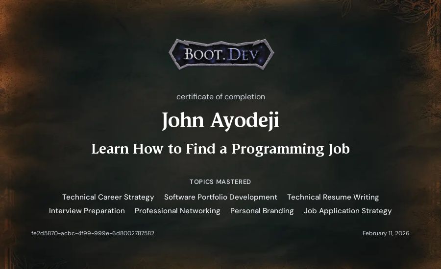 John Ayodeji's Boot.dev Learn How to Find a Programming Job certificate