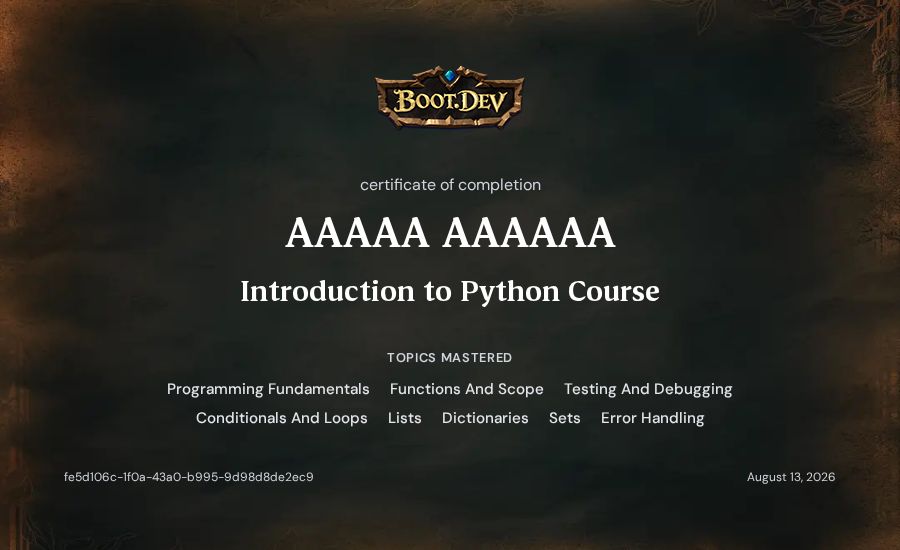 AAAAA AAAAAA's Boot.dev Introduction to Python Course certificate