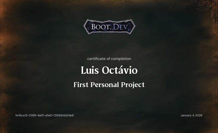 Luis Octávio's Boot.dev First Personal Project certificate
