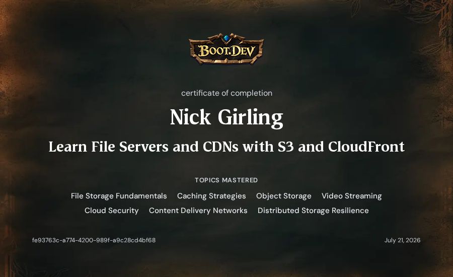 Nick Girling's Boot.dev Learn File Servers and CDNs with S3 and CloudFront certificate