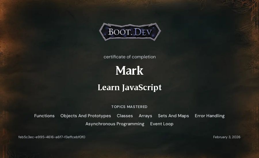 Mark's Boot.dev Learn JavaScript certificate