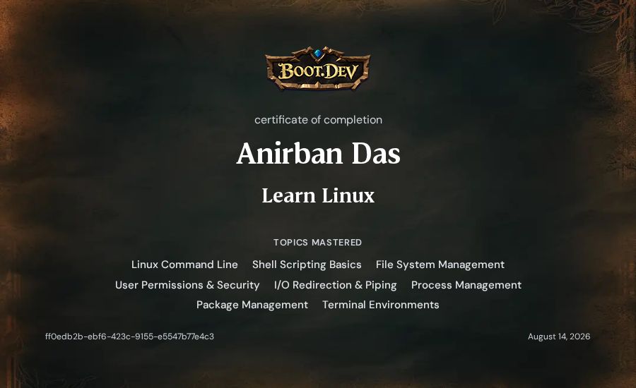 Anirban Das's Boot.dev Learn Linux certificate