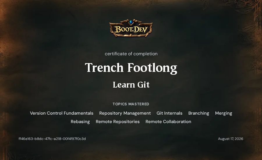Trench Footlong's Boot.dev Learn Git certificate